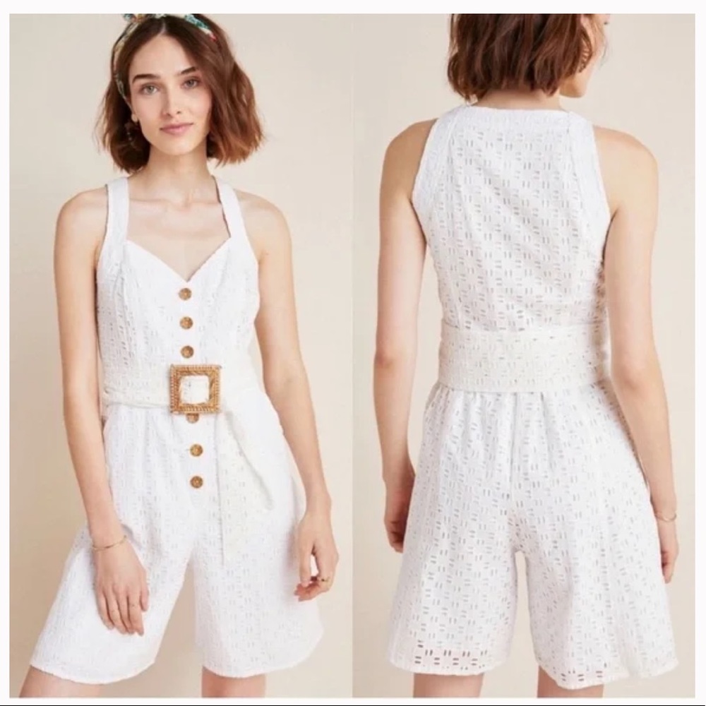 Anthropologie White Eyelet Boho Romper